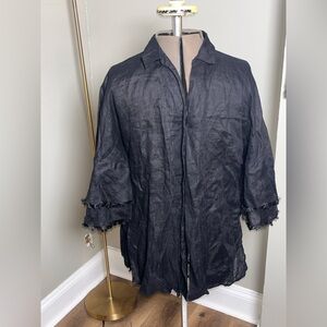 Marina Sport Rinaldi Black 100% Linen Shirt US 10 Italian Luxury Max Mara Group